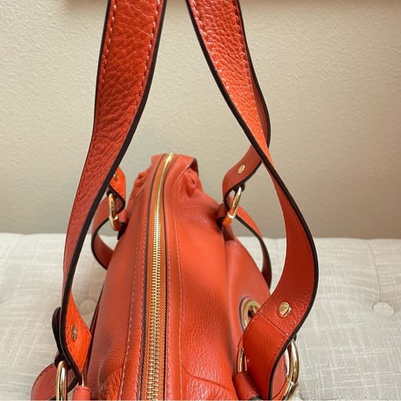 MICHAEL KORS Orange Gold Logo Pebbled Leather Handbag / Bag / Purse - Picture 3 of 12